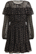 Eyra Chiffon Ruffle Mini Dress - Black Flower