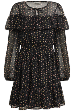 Eyra Chiffon Ruffle Mini Dress - Black Flower