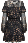 Eyra Chiffon Ruffle Mini Dress - Black Flower