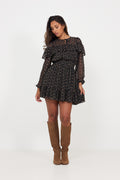 Eyra Chiffon Ruffle Mini Dress - Black Flower