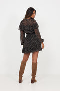 Eyra Chiffon Ruffle Mini Dress - Black Flower