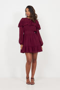 Eyra Ruffle Mini Dress - Bordeaux