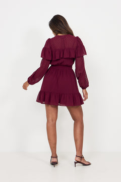 Eyra Ruffle Mini Dress - Bordeaux