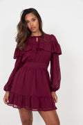 Eyra Ruffle Mini Dress - Bordeaux