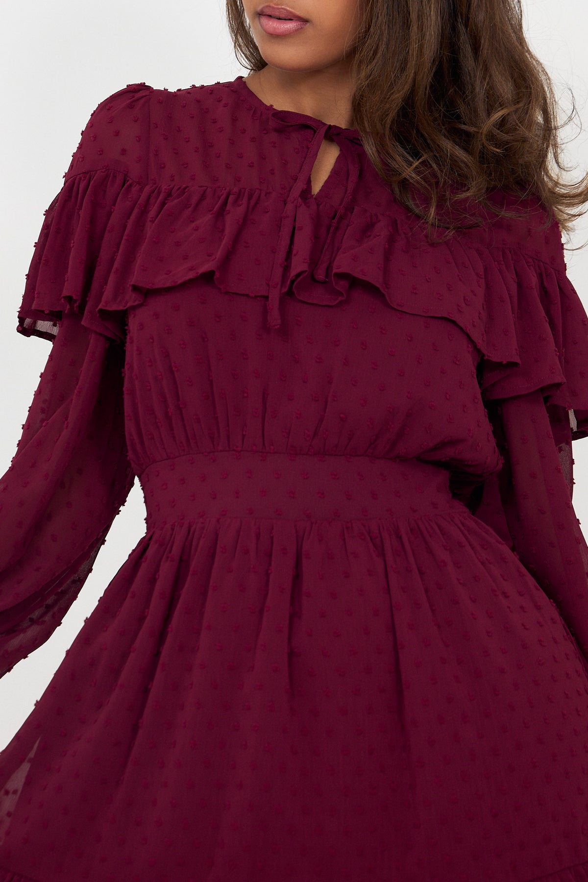 Eyra Ruffle Mini Dress - Bordeaux