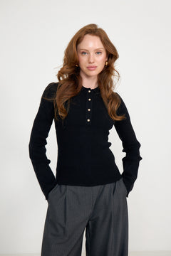 Marte Ls Solid Polo - Black