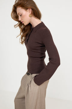Marte Ls Solid Polo - Brown