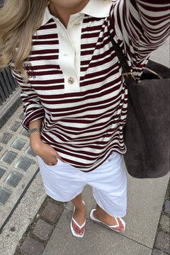 Isabelle Striped Polo Jumper - Burgundy