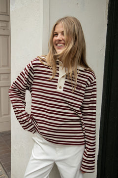 Isabelle Striped Polo Jumper - Burgundy