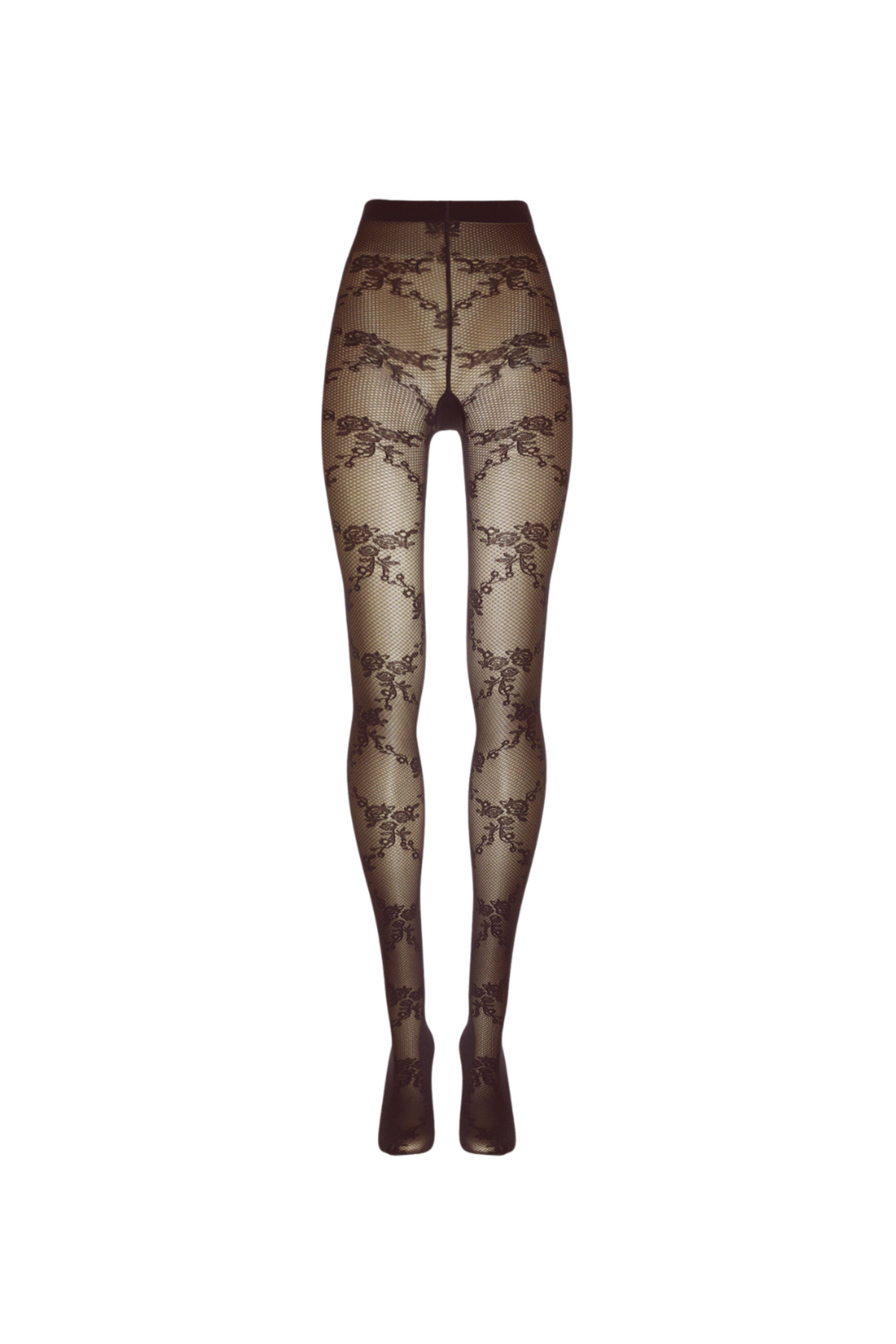 Floral Lace Tights - Dark Wood