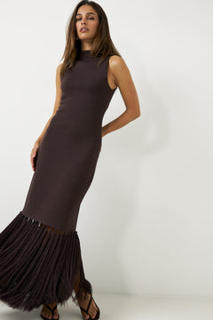 Sofina Knit Tassel Midi Dress - Chocolate