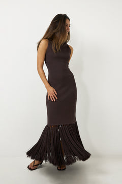 Sofina Knit Tassel Midi Dress - Chocolate