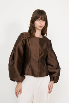 Vendela Balloon Sleeve Blouse - Dark Brown