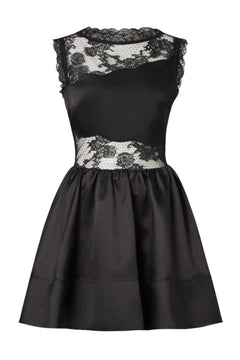Rosy Lace Trimmed Cut Out Mini Dress - Black
