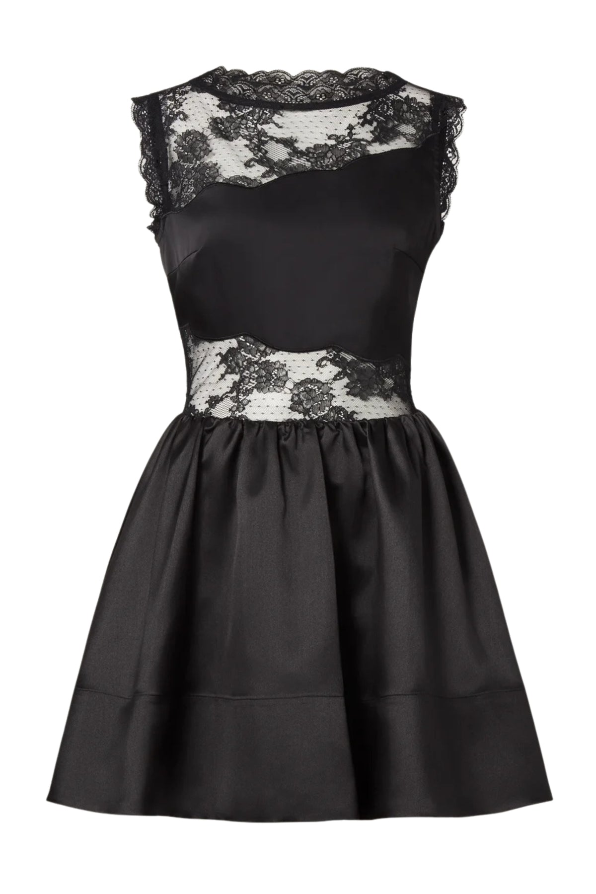 Rosy Lace Trimmed Cut Out Mini Dress - Black