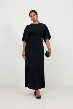 Zilla Brooch Detailed Maxi Dress - Black