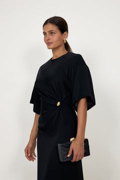 Zilla Brooch Detailed Maxi Dress - Black