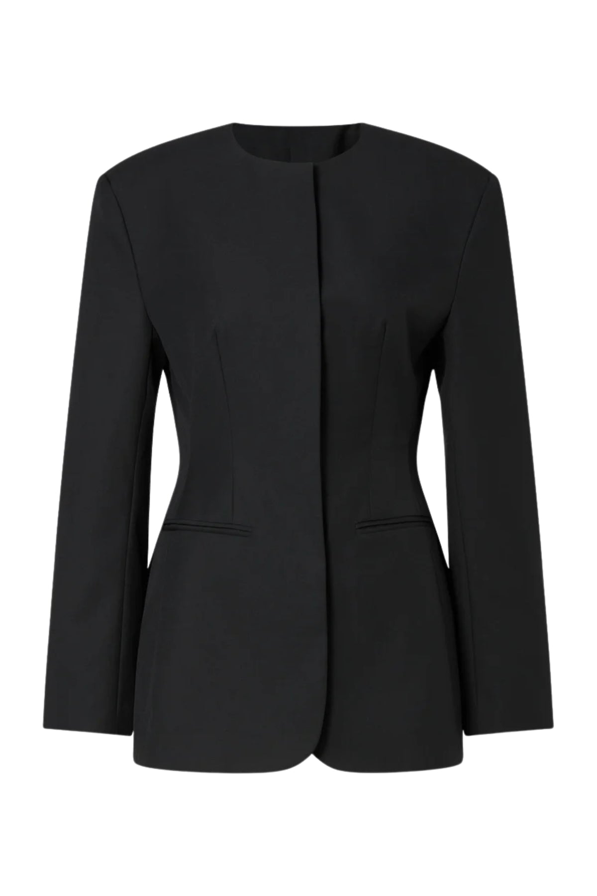 Carol Collarless Wool-Silk Evening Blazer - Black