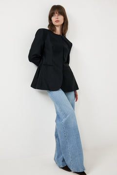 Carol Collarless Wool-Silk Evening Blazer - Black
