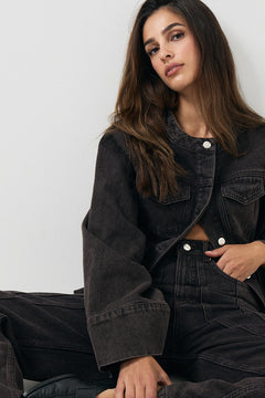 Meja Fitted Wide Sleeve Denim Shirt - Brown Wash