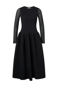 Elona Voluminous Skirt Knitted Midi Dress - Black