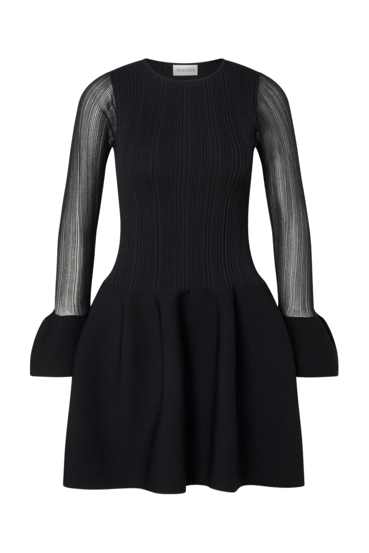Elona Voluminous Skirt Knitted Mini Dress - Black