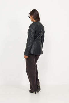 Carol Fitted Leather Blazer - Black