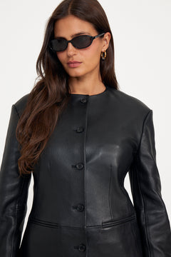 Carol Fitted Leather Blazer - Black