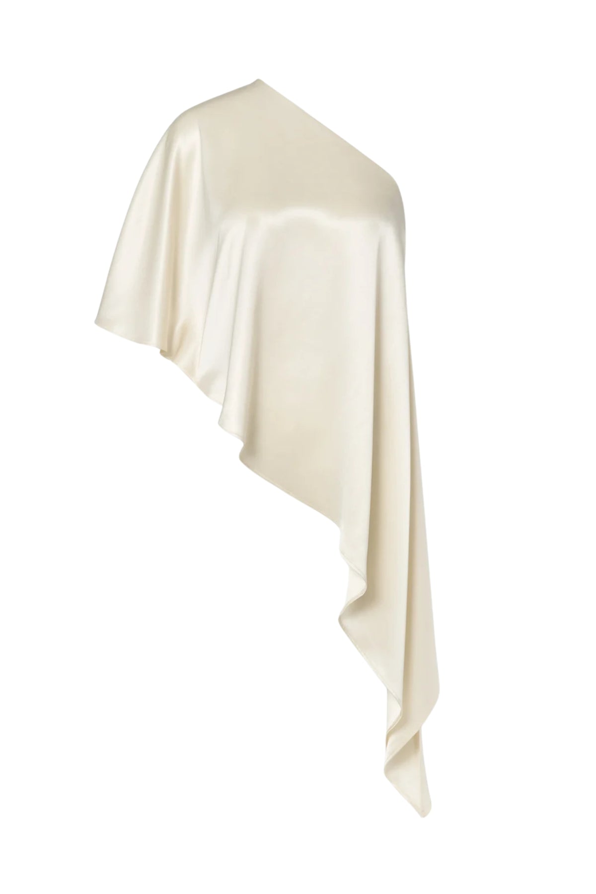 Aria One Shoulder Asymmetric Satin Blouse - Pearl