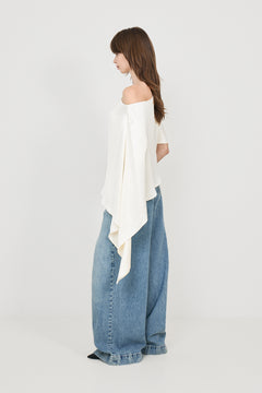 Aria One Shoulder Asymmetric Satin Blouse - Pearl