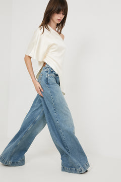 Aria One Shoulder Asymmetric Satin Blouse - Pearl