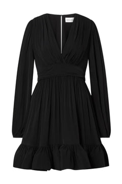Jadie V-Neck Ruffled Mini Dress - Black