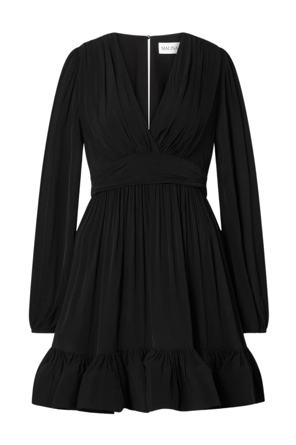 Jadie V-Neck Ruffled Mini Dress - Black