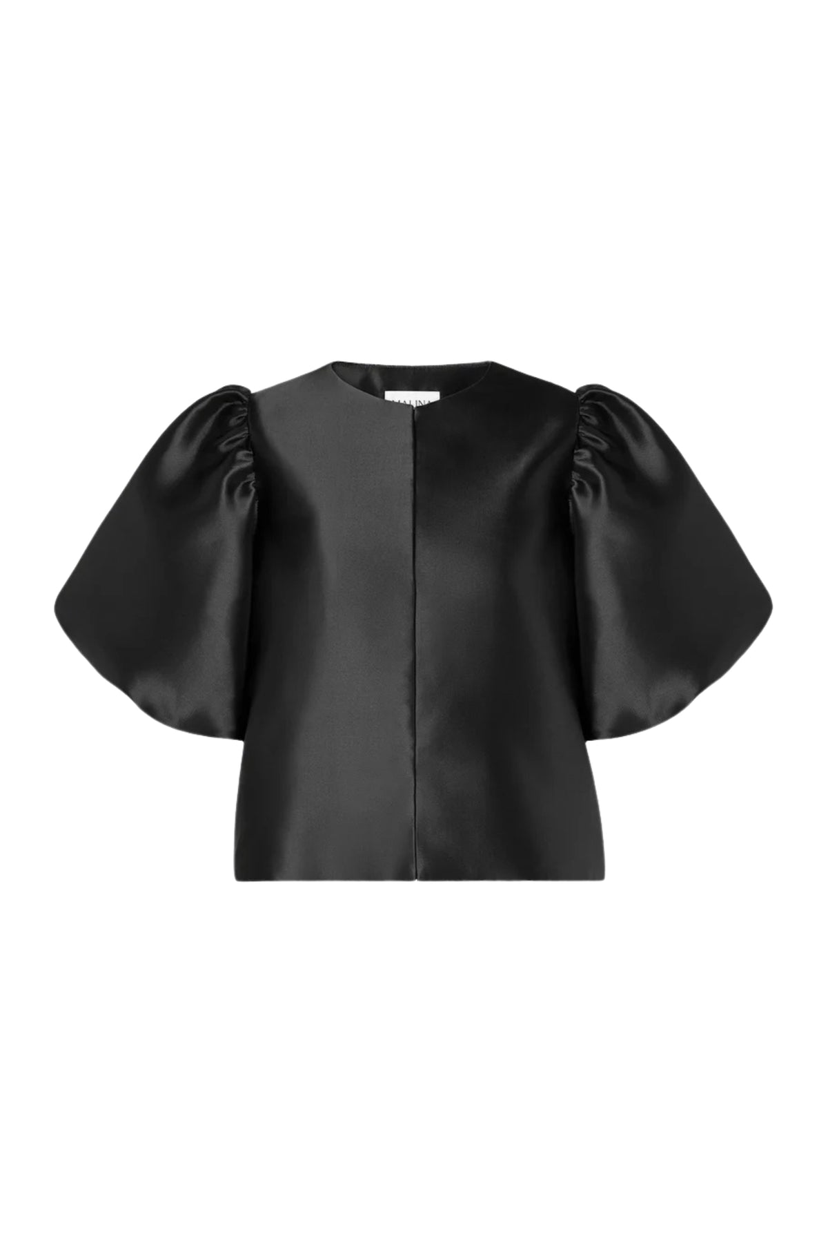 Cleo Puff-Sleeve Satin Blouse - Black