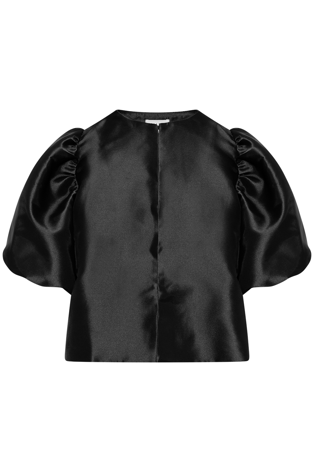 Cleo Puff-Sleeve Satin Blouse - Black
