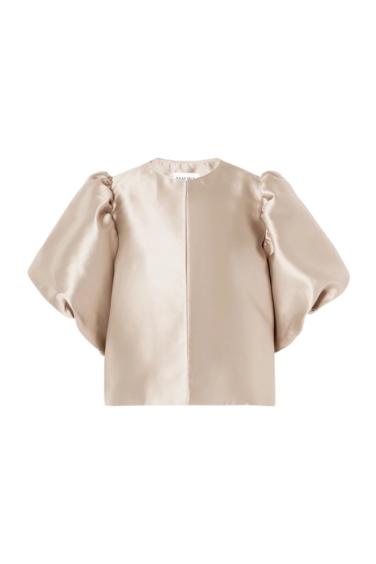 Cleo Puff-Sleeve Satin Blouse - Soft Beige