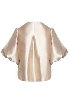 Cleo Puff-Sleeve Satin Blouse - Soft Beige