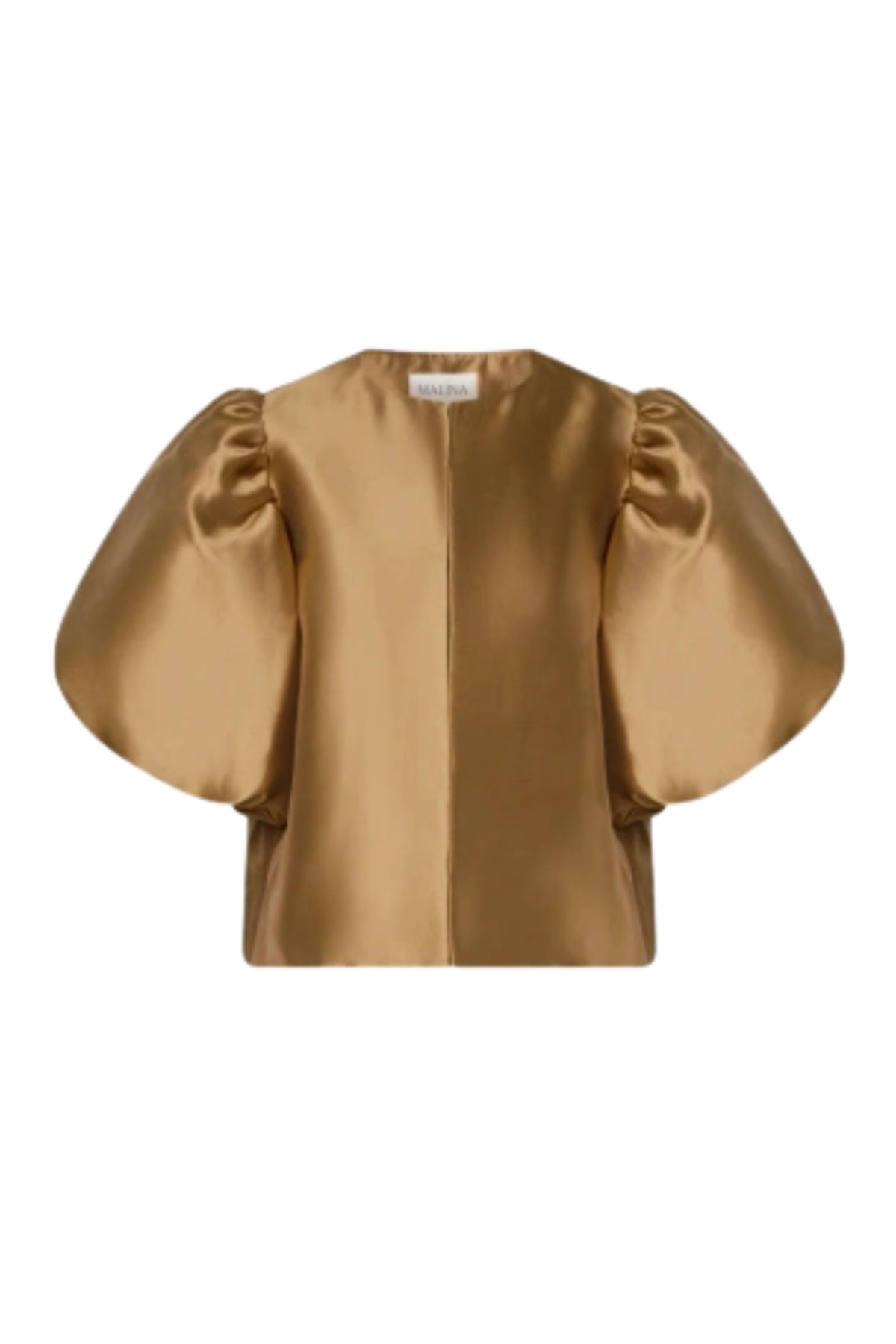 Cleo Puff-Sleeve Satin Blouse - Camel