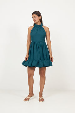 Fern Halterneck Ruffled Mini Dress - Teal
