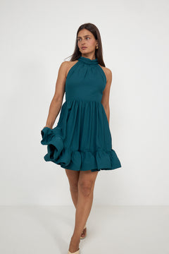 Fern Halterneck Ruffled Mini Dress - Teal