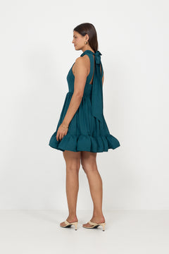Fern Halterneck Ruffled Mini Dress - Teal