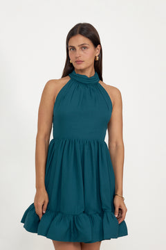 Fern Halterneck Ruffled Mini Dress - Teal