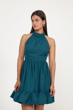Fern Halterneck Ruffled Mini Dress - Teal