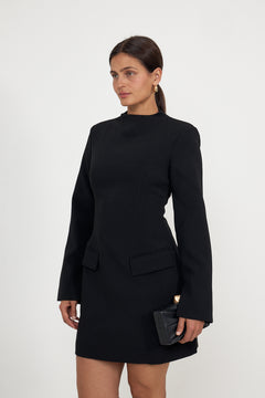 Leanna High Neck Mini Dress - Black