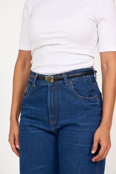 Mini Monogram Leather Belt - Black
