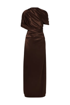 Cassia Draped Fitted Maxi Dress - Dark Brown