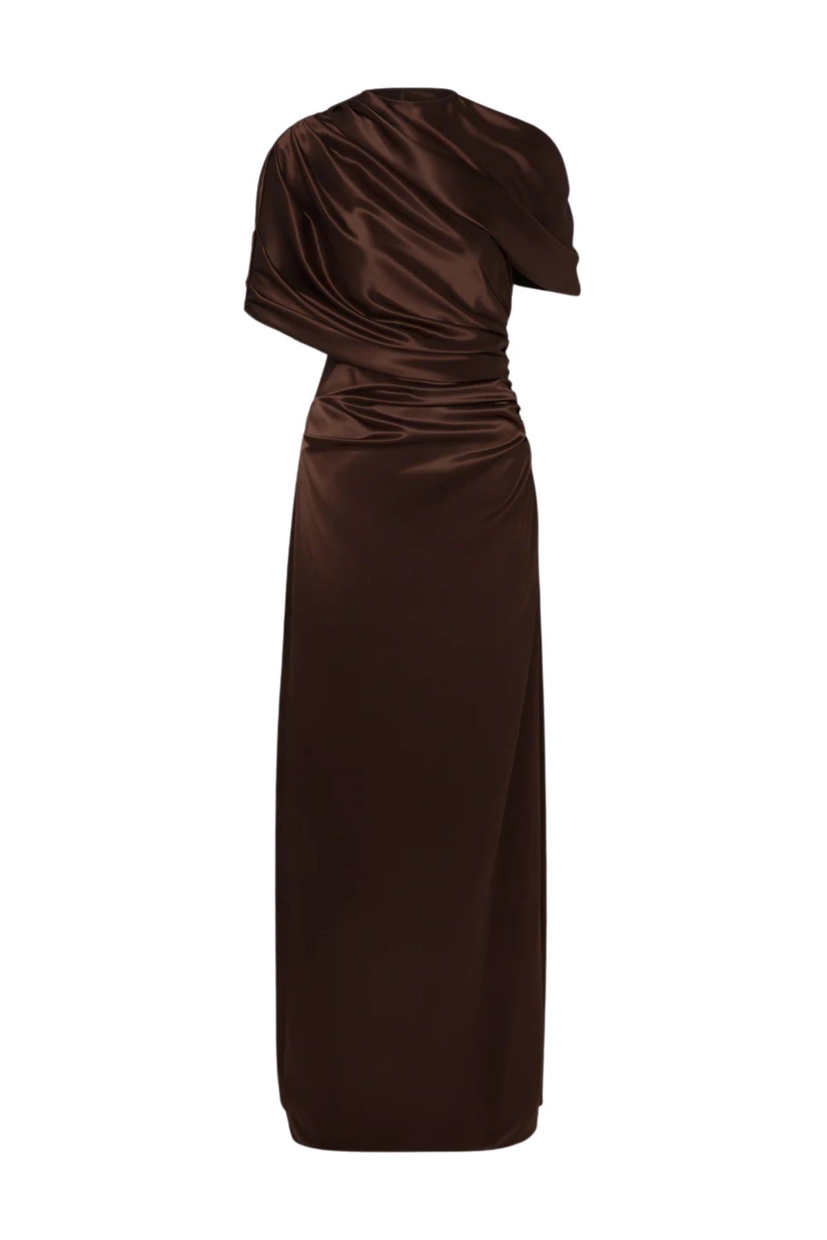 Cassia Draped Fitted Maxi Dress - Dark Brown