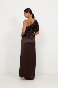 Cassia Draped Fitted Maxi Dress - Dark Brown