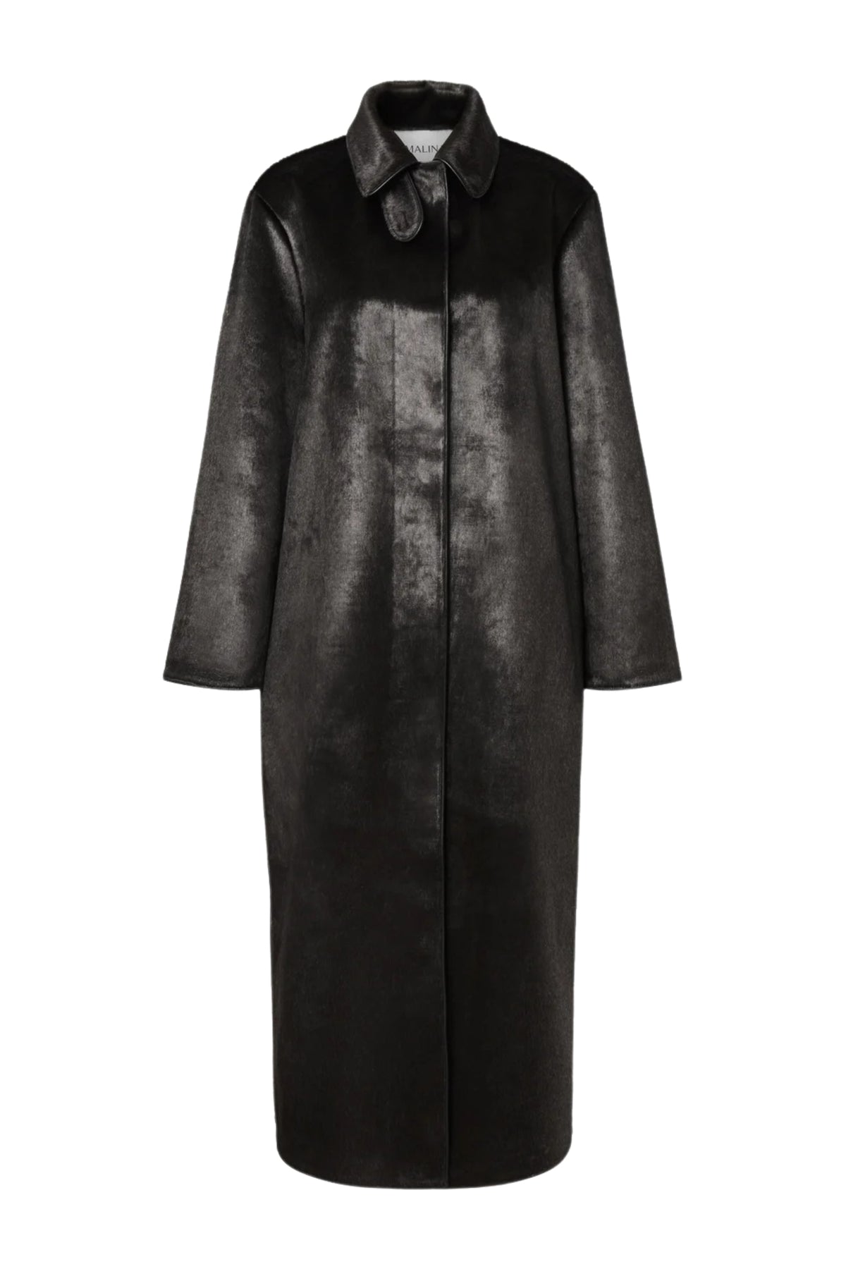 Phoebe Faux Pony Hair Long Coat - Black
