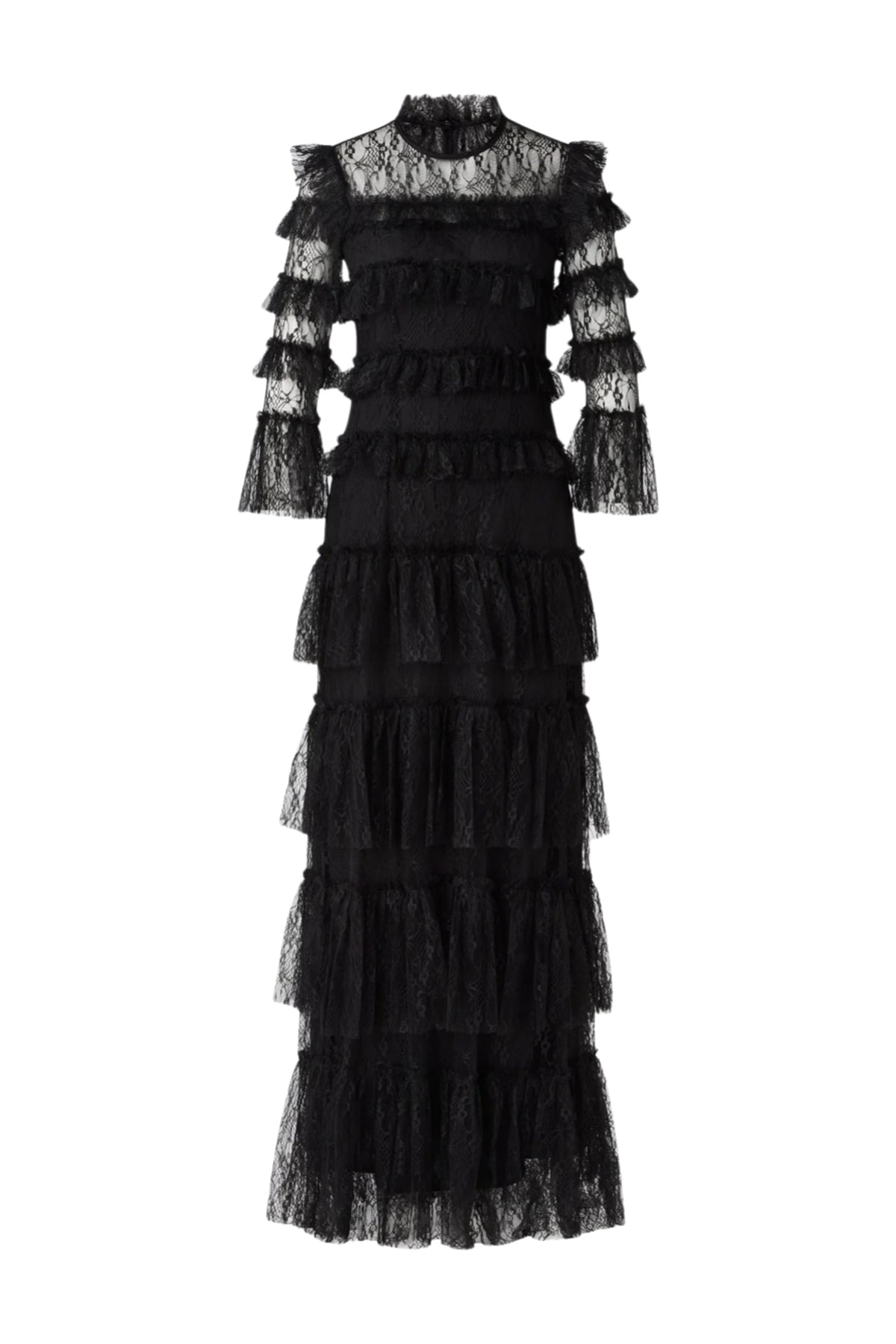 Carmine Long Sleeve Lace Maxi Dress - Black
